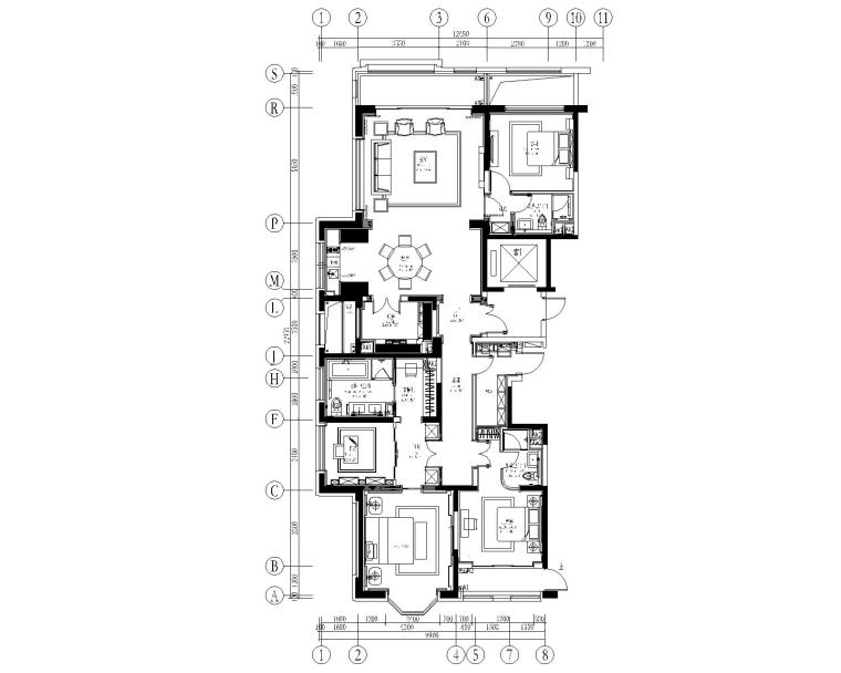 [上海]紫香舸-万科翡翠滨江3居室样板房CAD施工图+效果图