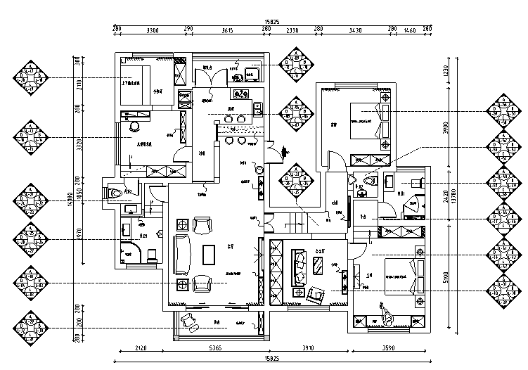 [贵州]地中海风格200平米四居室住宅设计施工图（附效果图）