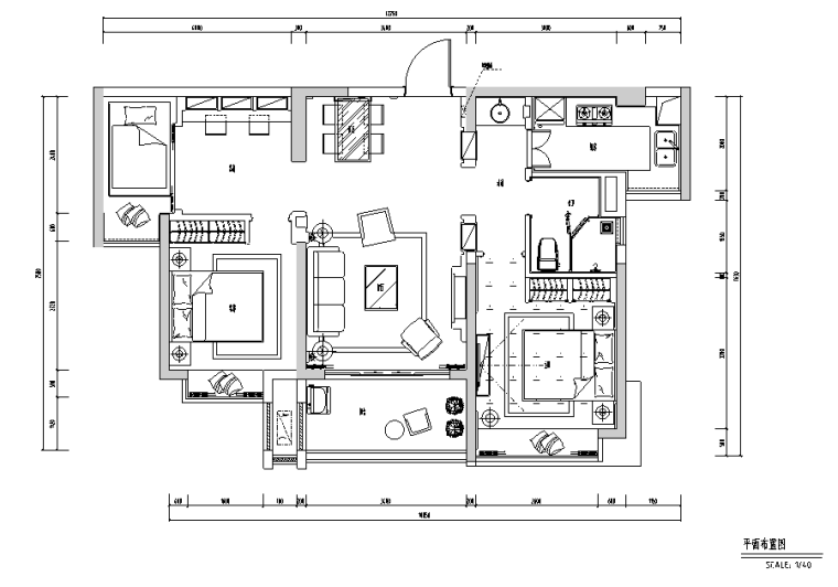 地中海风格三居室住宅设计施工图（附效果图+模型）