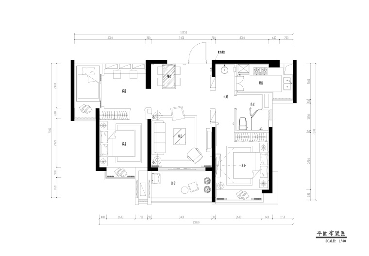 地中海风格三居室样板房室内九游体育全套施工图