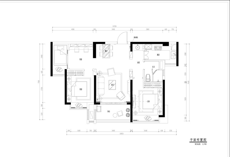 地中海风格三居室全套施工图设计（附效果图+3D模型）