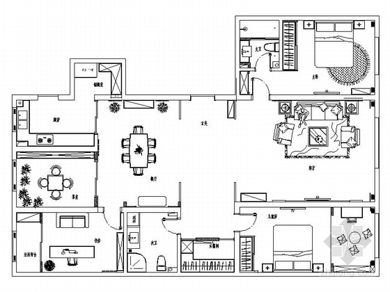 雅致空间新中式风格三居室样板间CAD九游体育施工图（含效果）