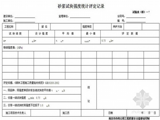 南京市政公用工程资料报审表格（道路，给排水，桥梁）