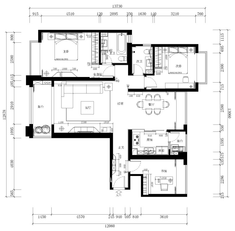 [安徽]现代简约风格二居室施工图设计（附3D模型+高清效果图）