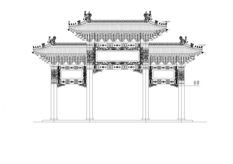 四柱三楼牌坊CAD图纸