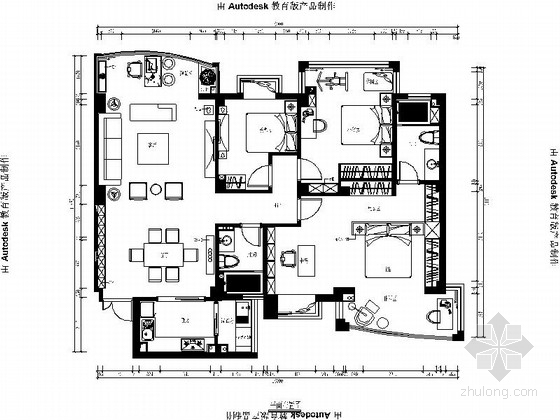 [青岛]三居室新潮大气家装施工图（含效果图）