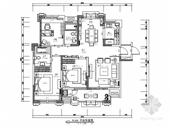 [芜湖]108㎡新中式三居室九游体育CAD施工图（含效果图，物料表）