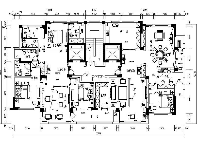 新中式六居室设计施工图（含效果图）