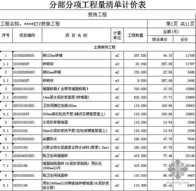 某KTV夜总会2008年10月九游体育工程清单预算书（含CAD图纸及软件报价表）