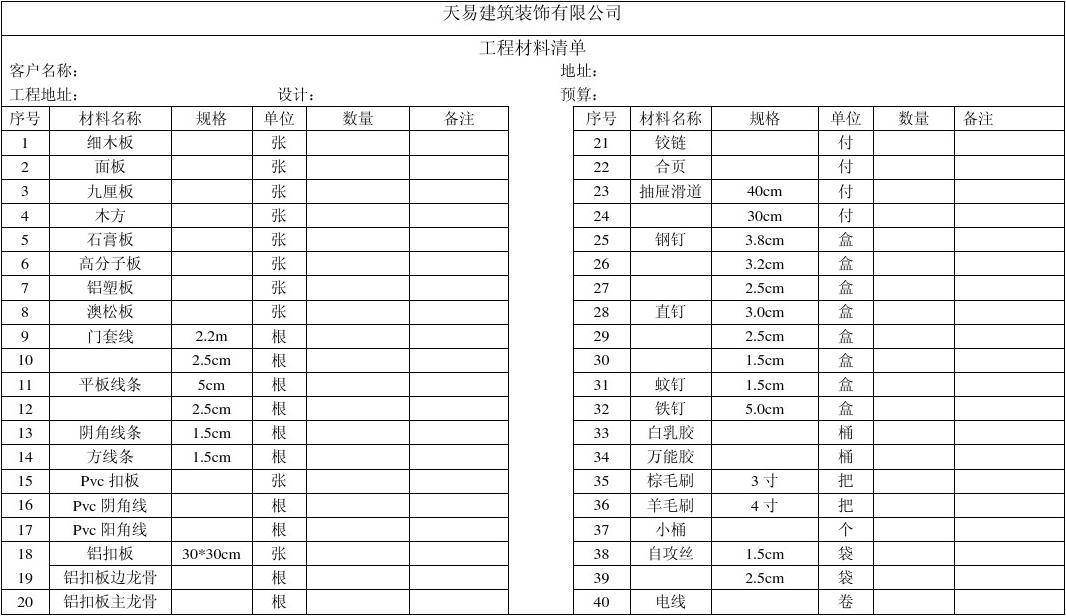 木工九游体育明细表_九游体育清单明细excel表格_九游体育购买家电家具明细