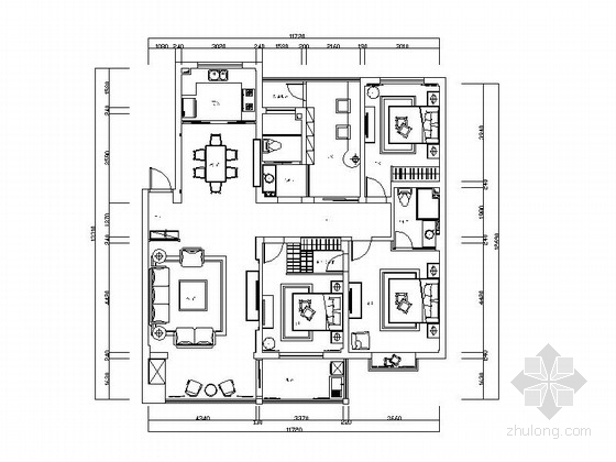 现代三居室家庭九游体育施工图（含效果图）