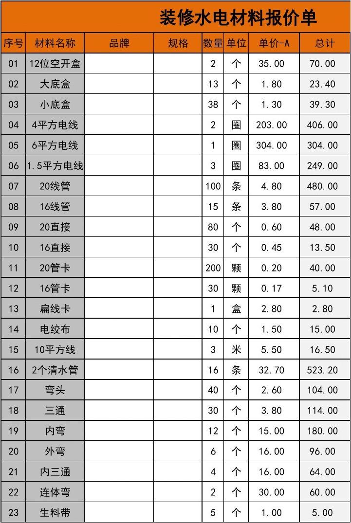 佛山九游体育水电报价_郑州九游体育水电报价单_100平米九游体育水电报价价