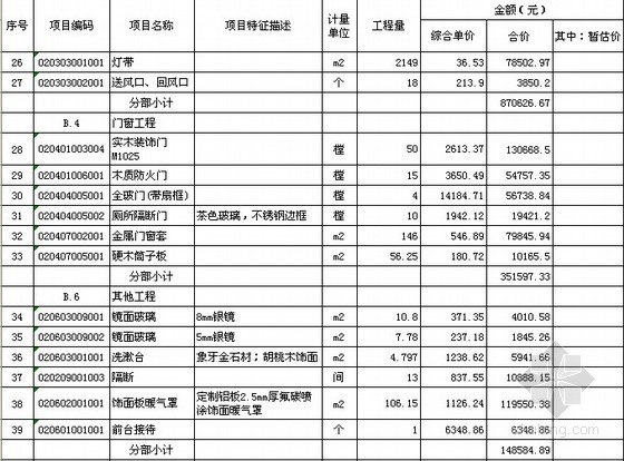 [北京]写字楼办公室九游体育工程清单计价实例