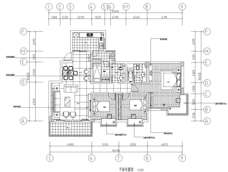 米黄现代风格风格施工图（附效果图）