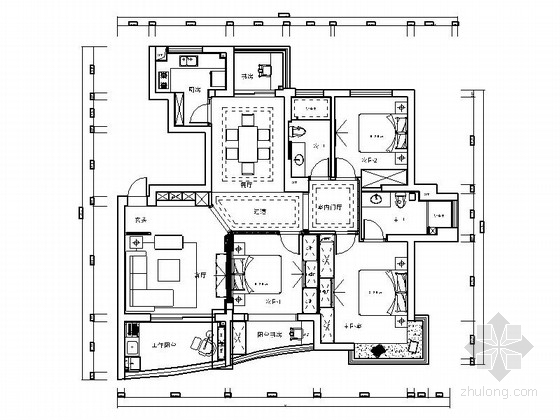 [台州]CBD核心商务区田园风情四居室九游体育施工图