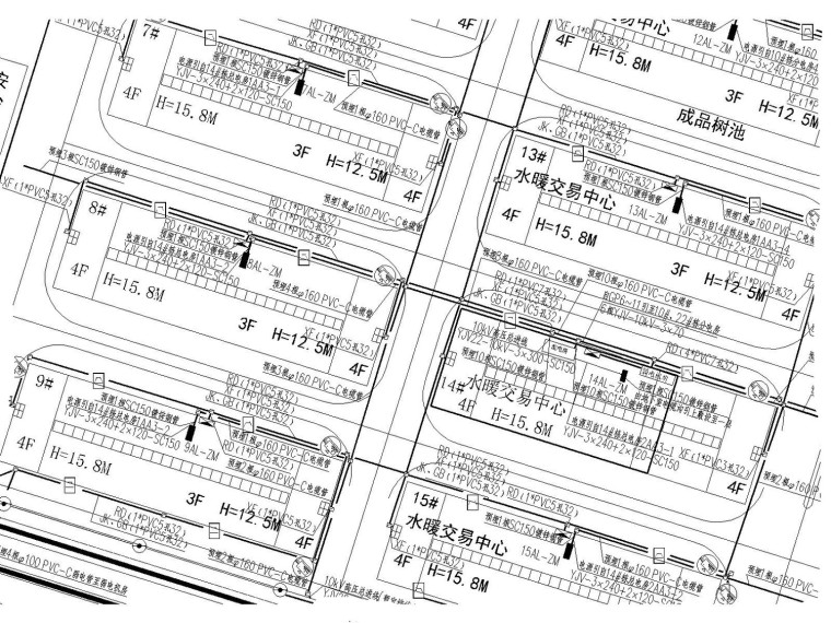 [湖南]三十万平米建材市场水电施工总平面图（给排水、照明电气）