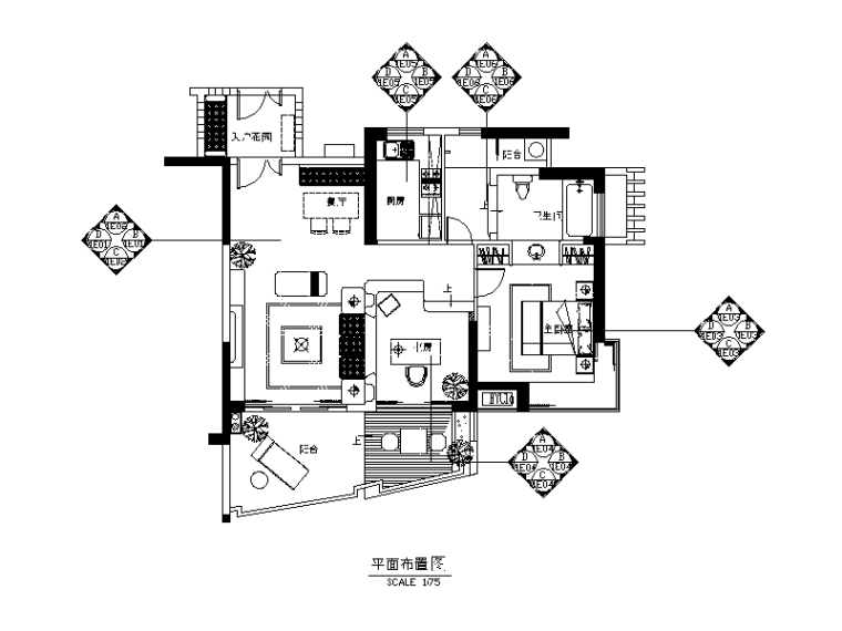 [海南]红色墨西哥样板房设计CAD施工图（含效果图）