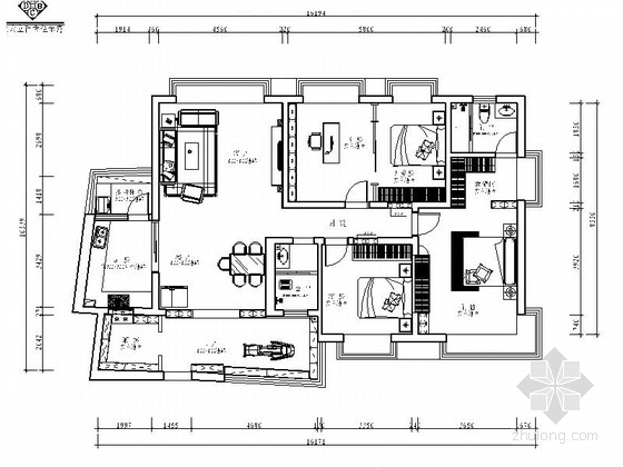 花园洋房区精品美式风格三居室九游体育施工图（含效果）