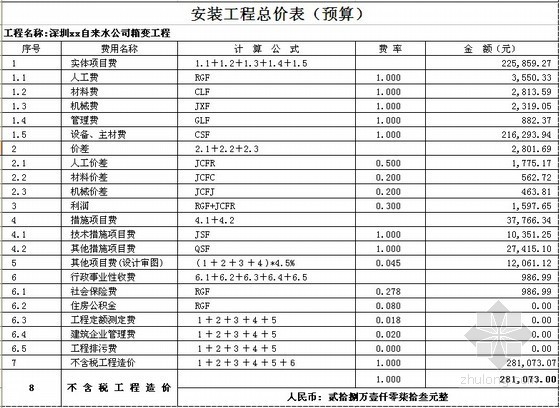 [深圳]250KV箱变工程报价书（附图纸）