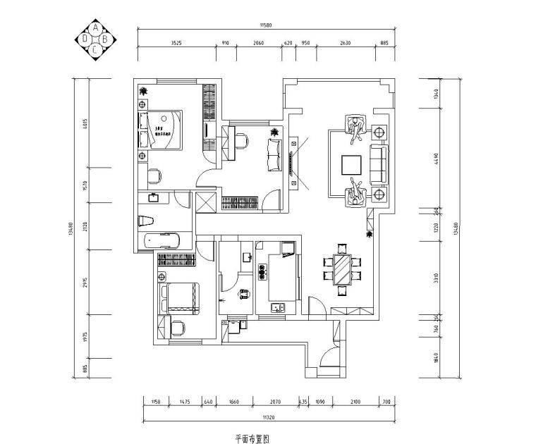 现代风格2居130平米施工图设计（CAD+实景图）