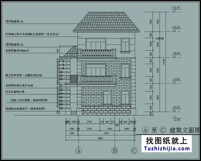 130平方米新农村三层别墅建筑施工图及效果图,19X9米