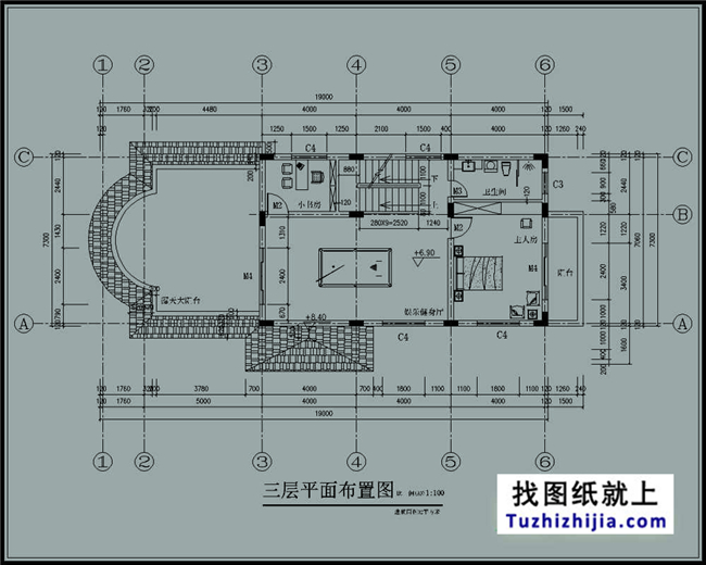 130平方米新农村三层别墅建筑施工图及效果图,19X9米