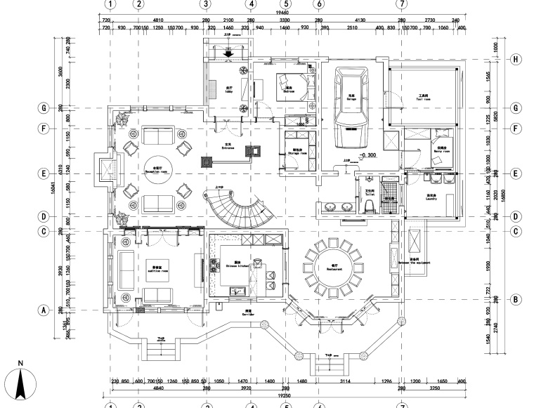 两层美式风格别墅室内九游体育施工图+效果图