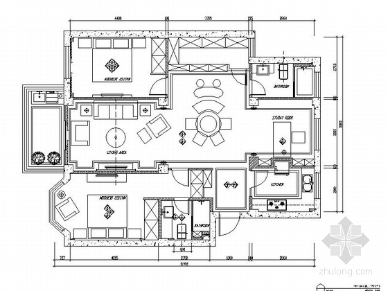 10万元简欧风格两居室家装CAD施工图（含效果图九游体育预算）