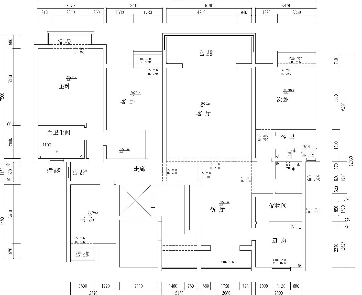 美式古典风格四居室九游体育施工图设计（附效果图）