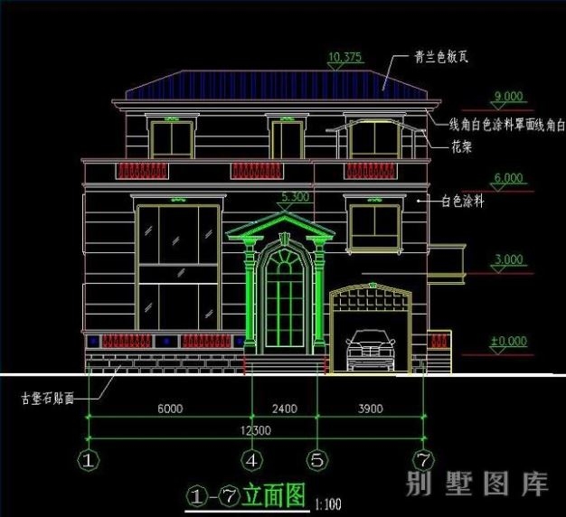 免费别墅全套cad图纸-正立面图