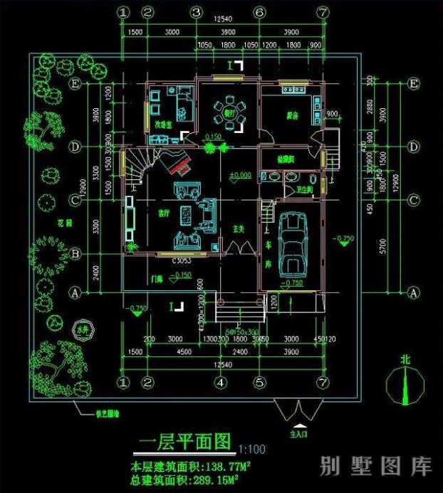 免费别墅全套cad图纸-一楼平面图