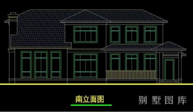 免费别墅全套cad图纸-南立面图