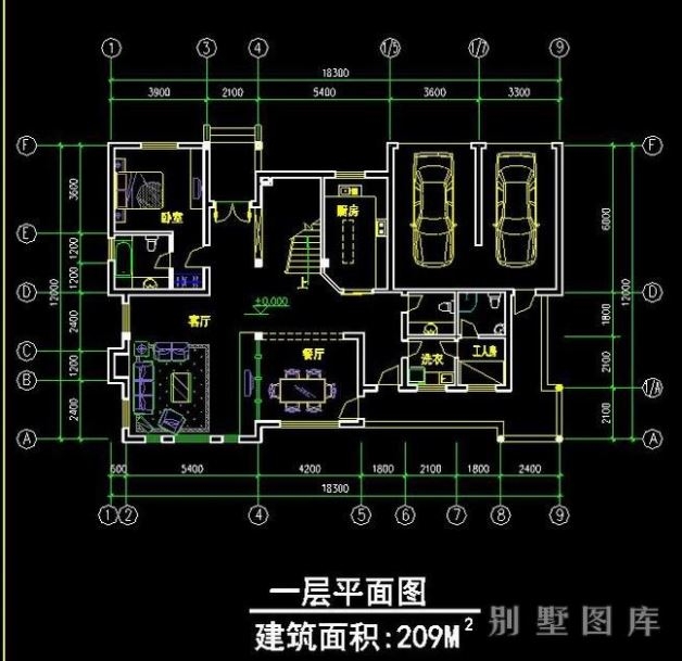 免费别墅全套cad图纸-一楼平面图