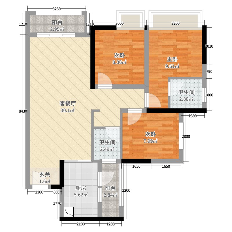 2房2厅九游体育效果图_3房2厅中间户九游体育设计图_1房1厅九游体育效果图