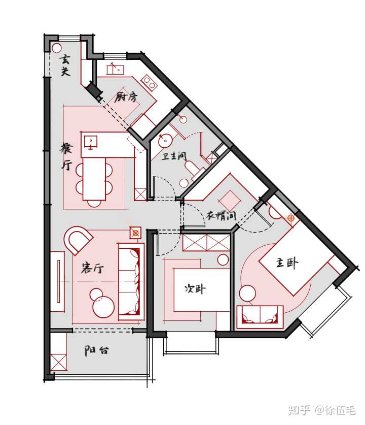 小户型大空间完美小户型卧室设计_三角形户型九游体育设计_小户型枪形房子的九游体育图例