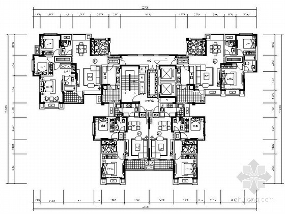 某高层一梯四住宅楼户型平面图（80、100、120平方米）