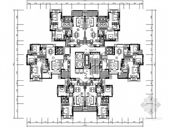 某高层一梯六住宅户型平面图（120、100、80平方米）