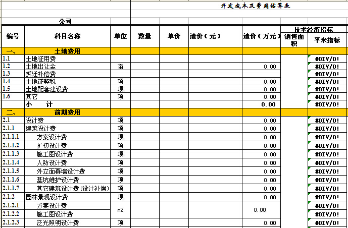 建筑工程通用成本控制表