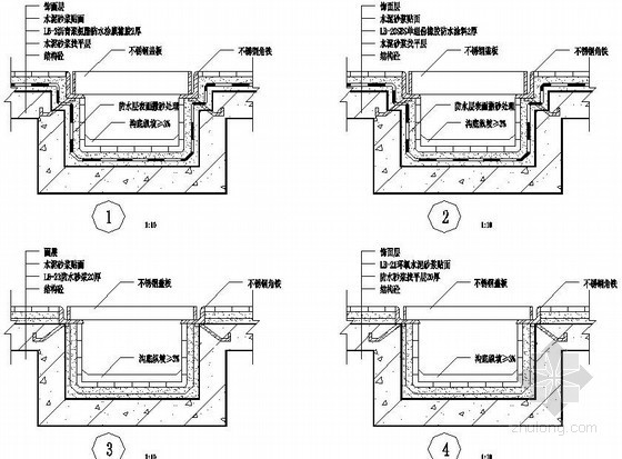 厨房卫生间结构承槽明沟防水节点构造图