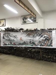 一帆风顺船聚宝盆工笔山水画风水招财靠山图国画字画客厅装饰壁画