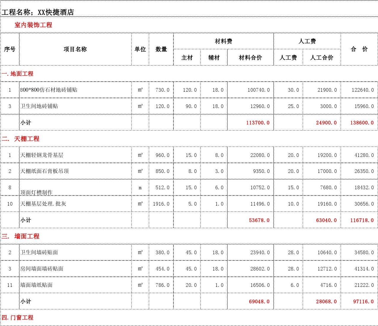 九游体育辅材预算单_福州九游体育预算报价单_福州九游体育水电报价