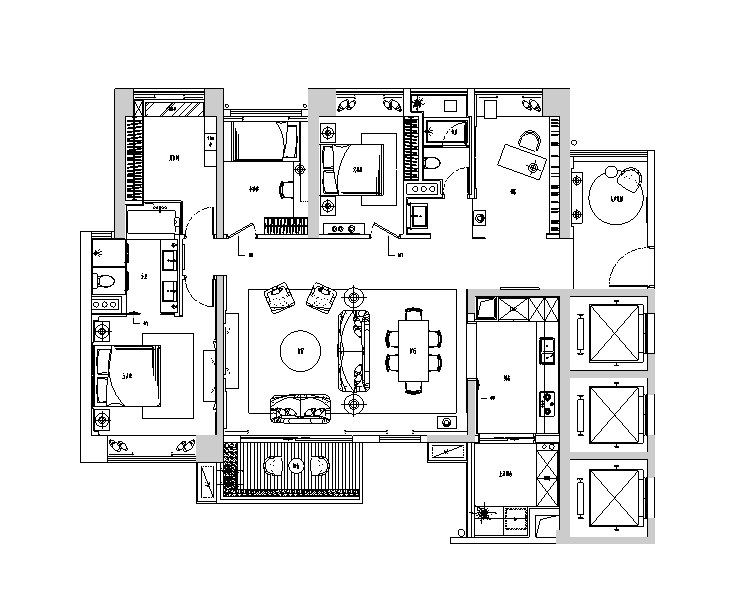 鸿壹方中心玖誉6B户型住宅设计施工图（附效果图+软装方案PPT+物料书+机电+水电图)