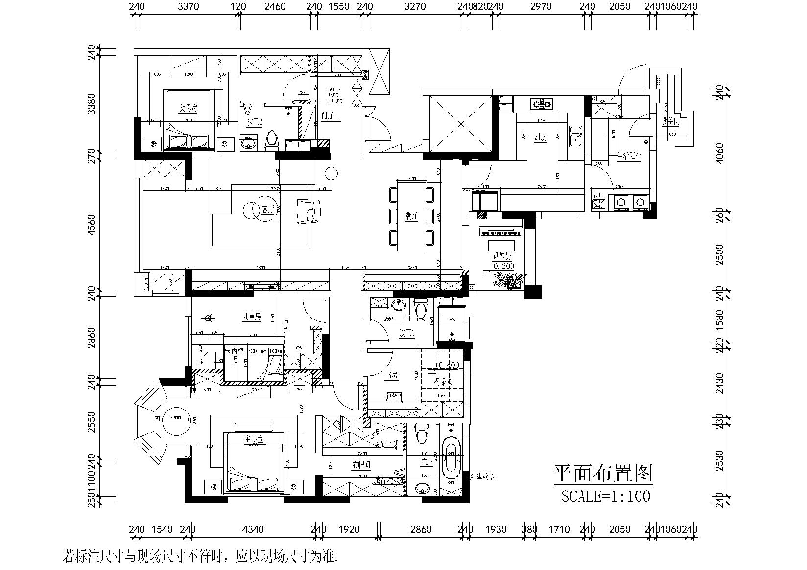 现代简约而阳光三居室住宅设计施工图+实景