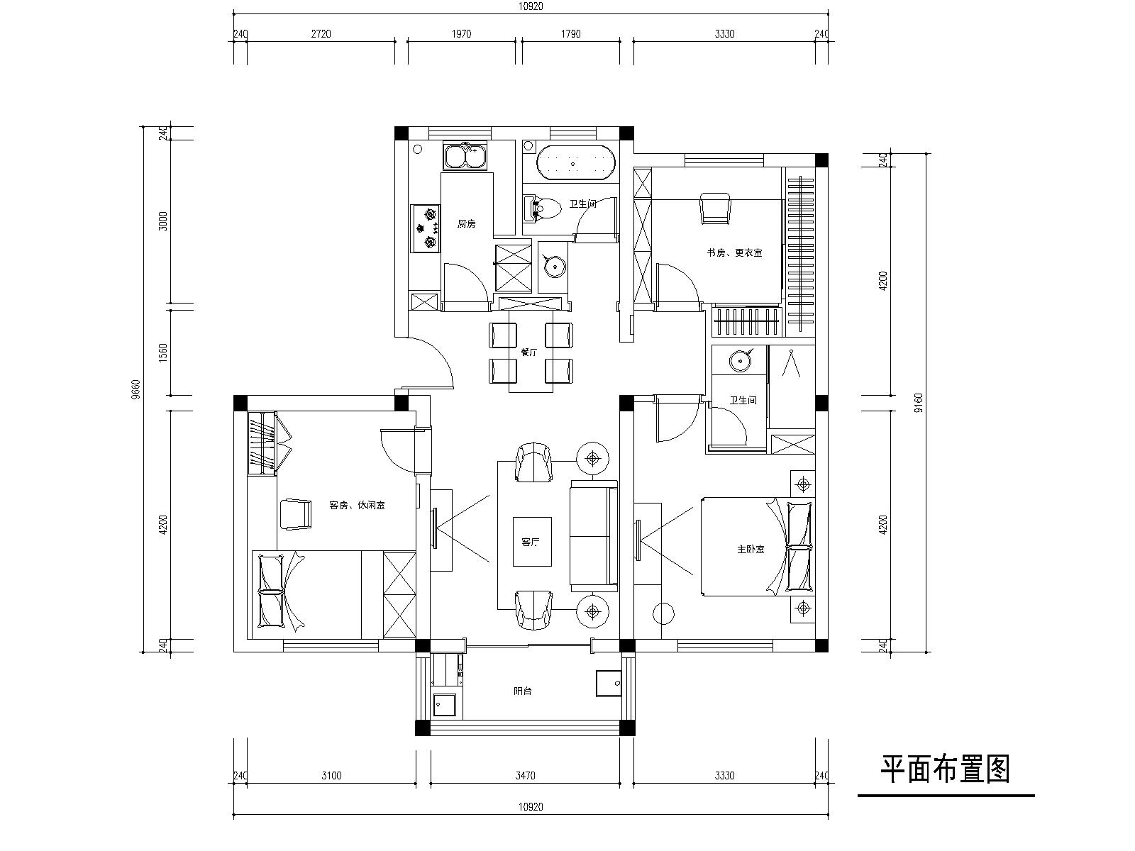 常熟90平现代风格三居室住宅九游体育施工图