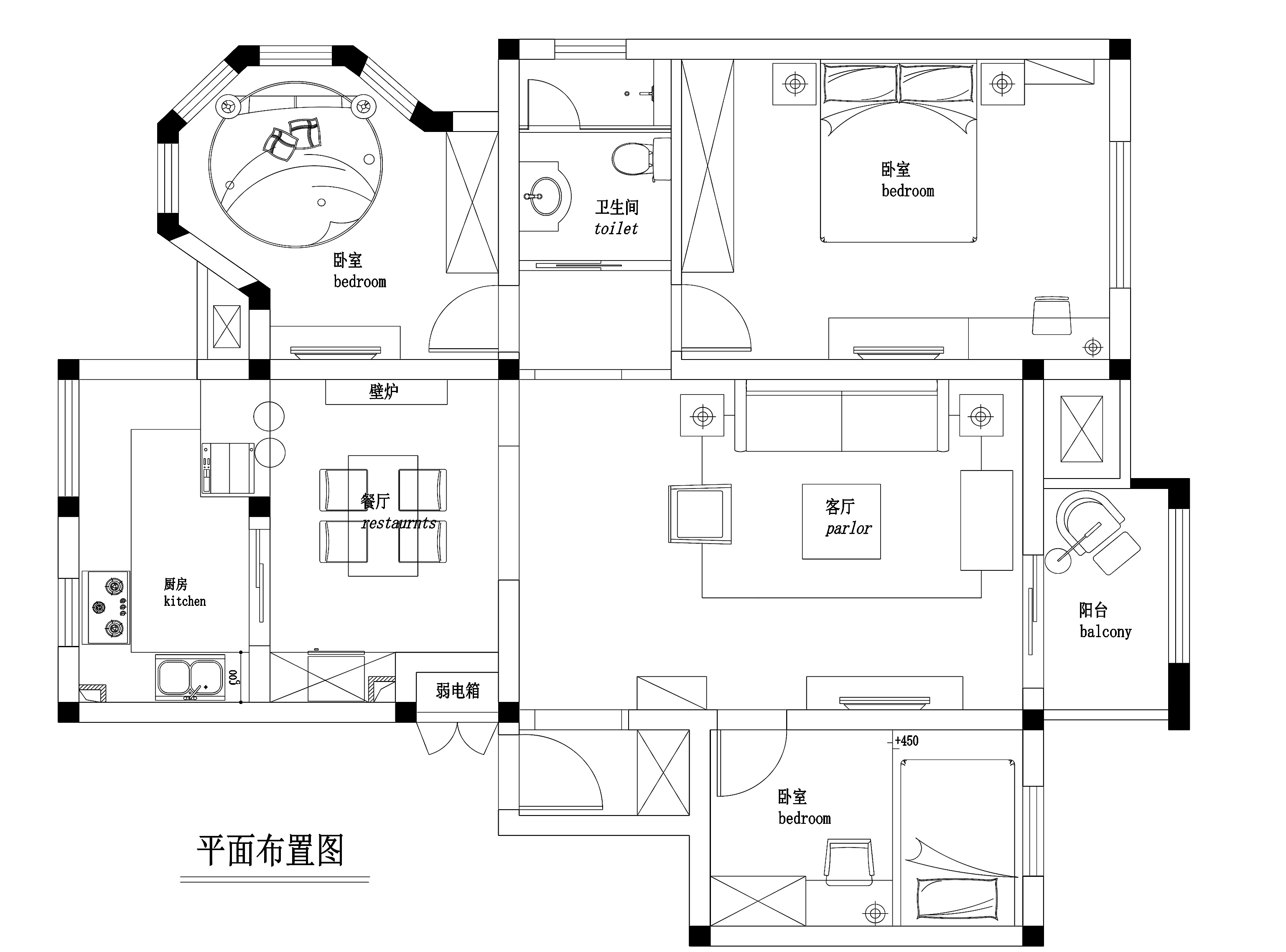 100㎡混搭风格三居室私人住宅九游体育施工图