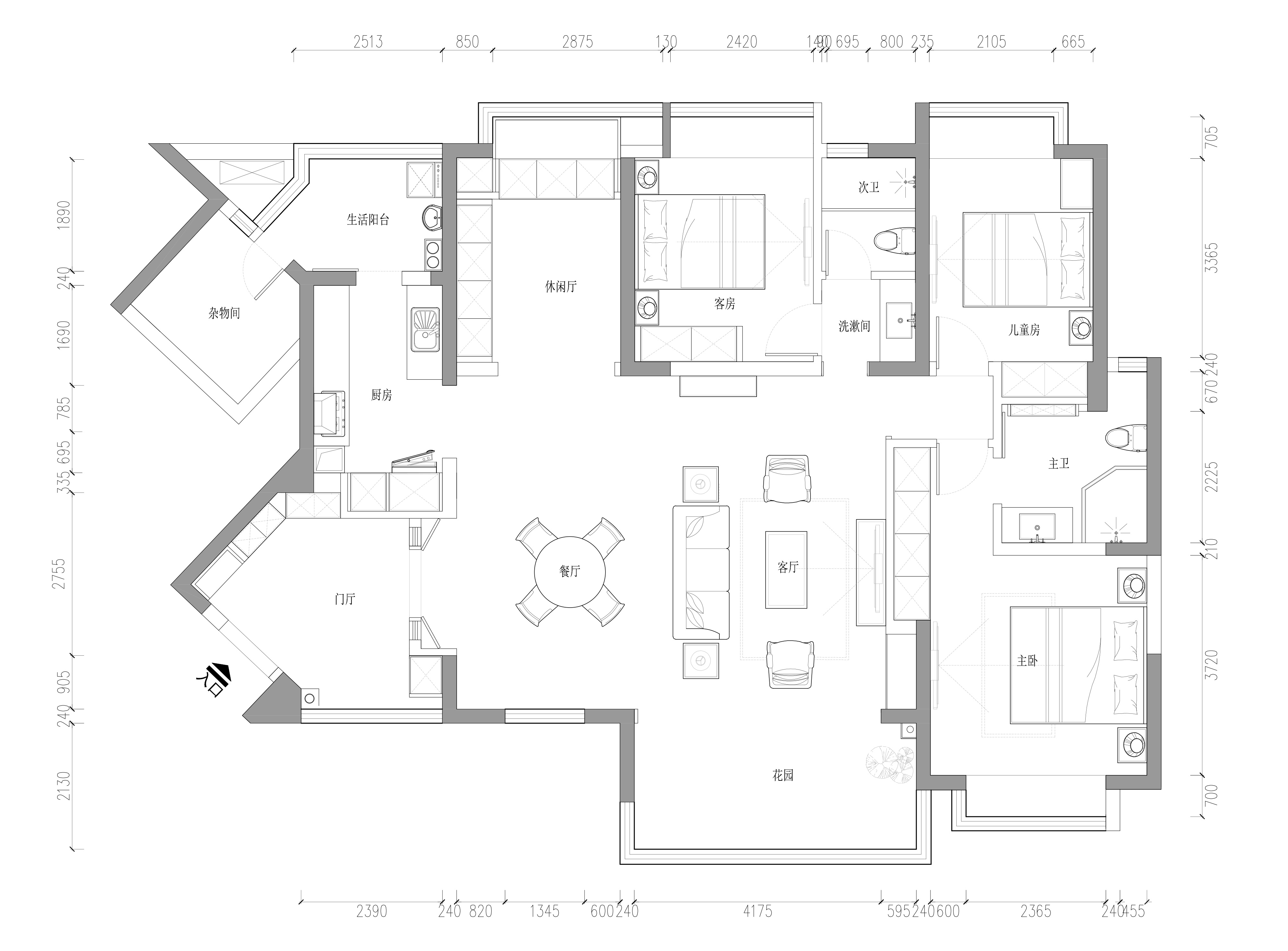 成都市仁和春天国际花园三居室样板间施工图