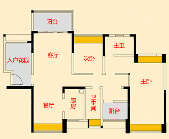 优化奇葩主卧入户花园 118平变风水好宅