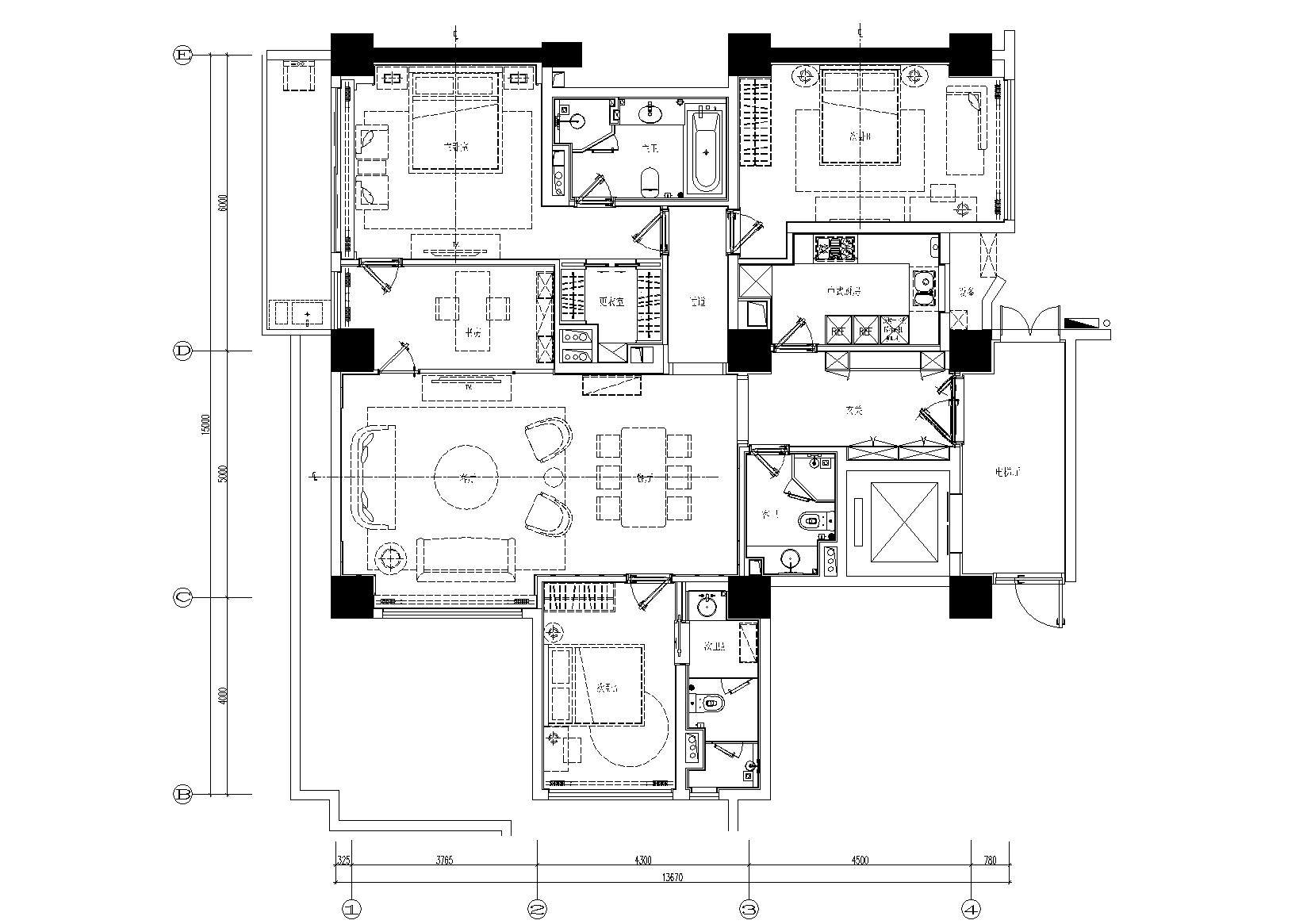 [上海]-现代轻奢C2样板间施工图+效果图