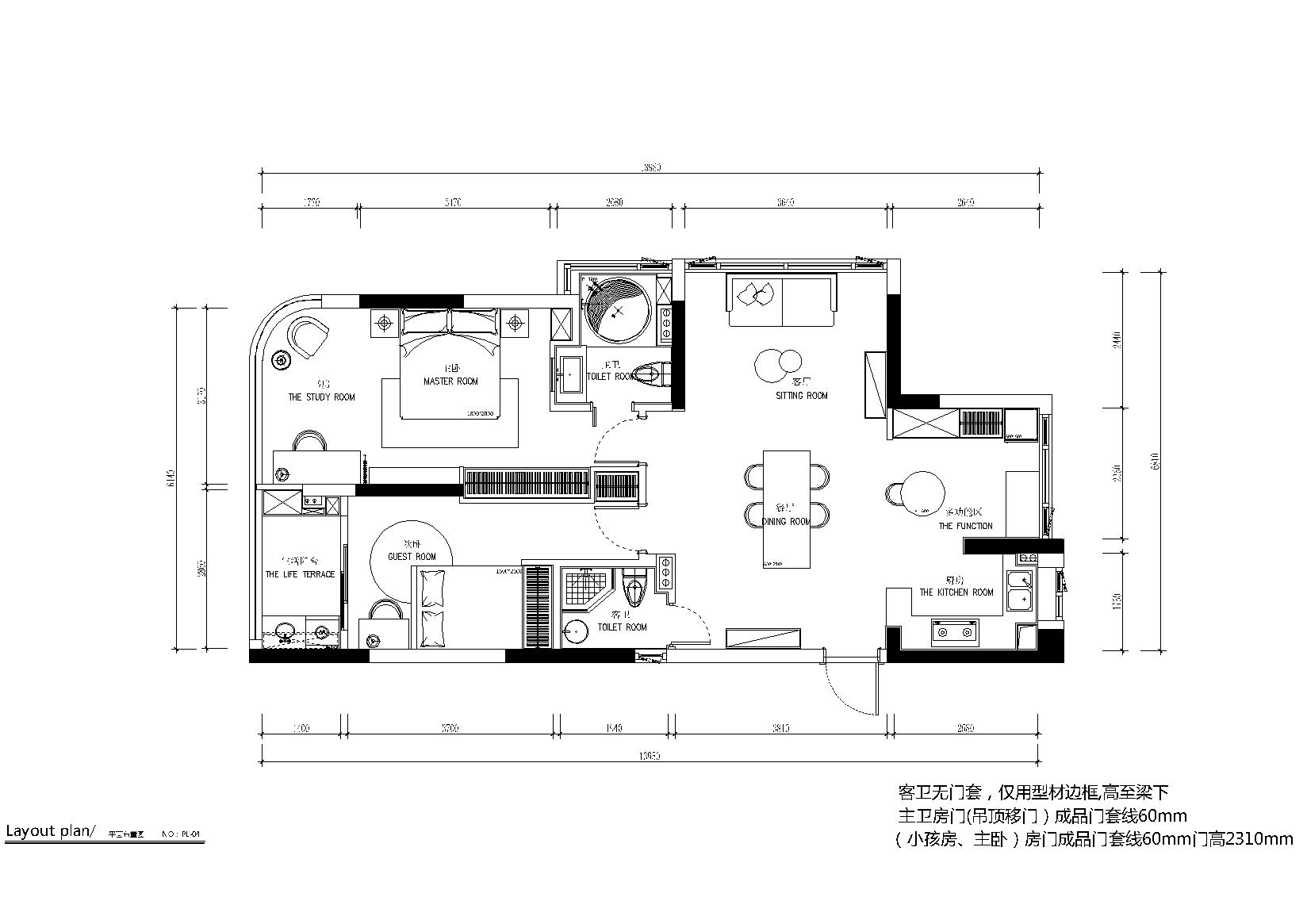 现代轻奢风格样板间室内九游体育施工图+效果图