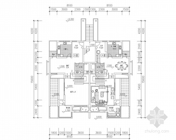 [北京]某五层叠拼别墅户型平面图（170、190平方米）